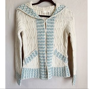 SALE 🔥 Anthropologie Sleeping on Snow Cardigan Hood Fisherman Knit Ivory Small
